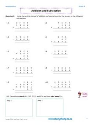 cover image of Grade 4 Maths Worksheet: Addition & Subtraction